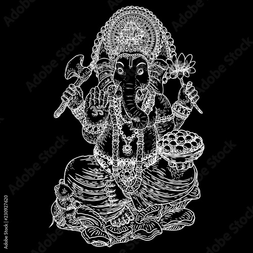 Lord Ganpati or Ganesha. Hand drawn.  Vinayaka Chaturthi or Vinayaka Chavithi is a Hindu festival celebrating the birth of Ganesha. Classic vision design. Vector. photo