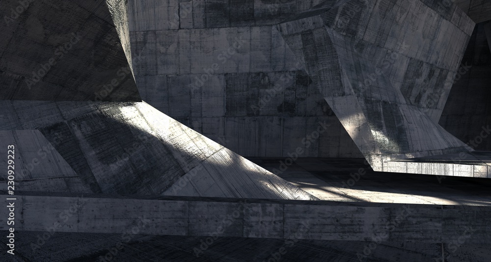 Abstract white and concrete interior. 3D illustration and rendering.