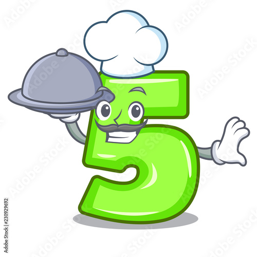 Chef with food number five isolated on the mascot