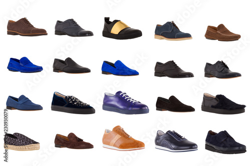 Set of men's Italian fashion shoes on a white background. Autumn Collection of Premium Shoes