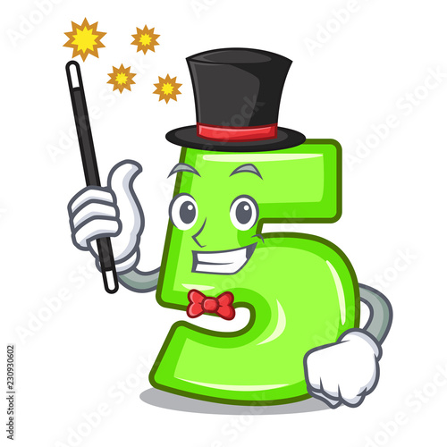 Magician cartoon number five engraved on stone
