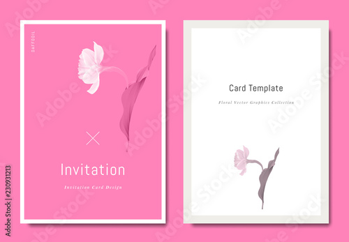 Fototapeta Naklejka Na Ścianę i Meble -  Botanical invitation card template design, daffodil flower on pink background, minimalist vibrant color