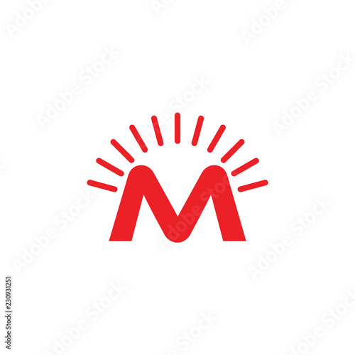letter m shine rays design logo vector