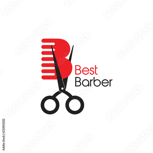 letter b scissor comb barbershop logo
