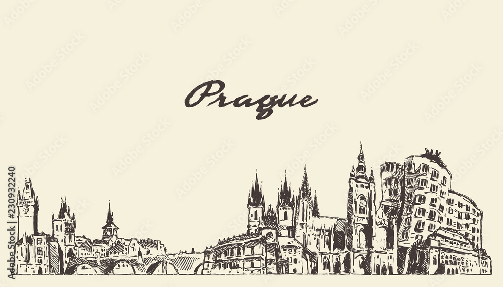 Prague skyline, Czech Republic vector drawn sketch