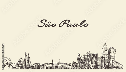 Fotografi Sao Paulo skyline Brazil vector city drawn sketch