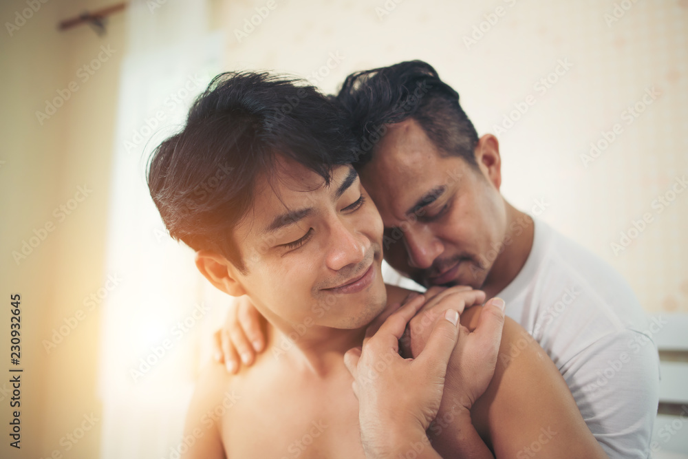 Fototapeta premium Gay Couple Love time on the bed