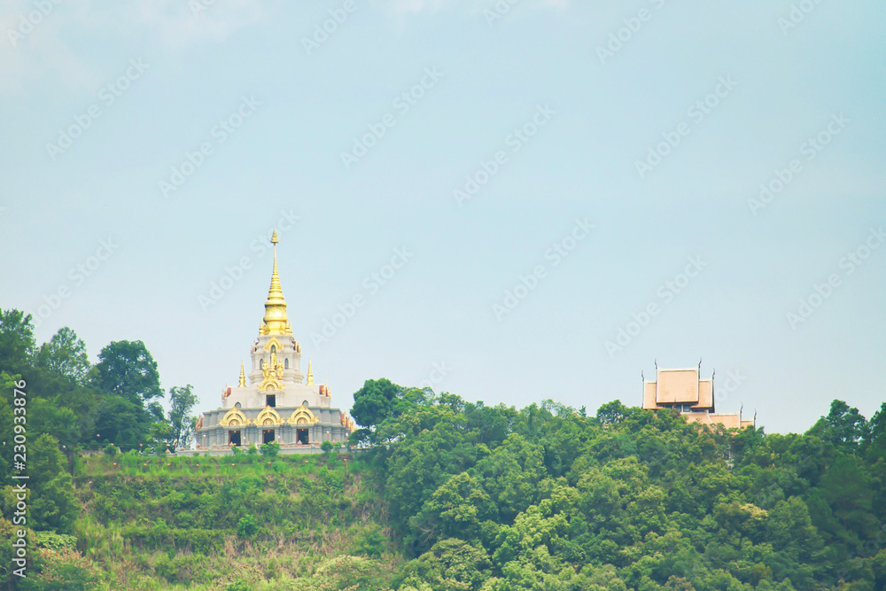 Wat Santikhiri at Doi Mae Slong, Chiang Rai, Thailand. Buddhist temple and pagoda in the mountain