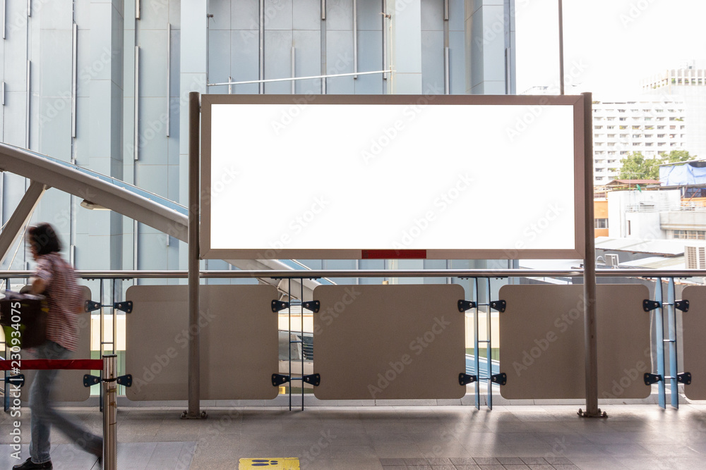 Mock up blank advertising billboard at skytrain station, advertisement concept Mock up blank advertising billboard at skytrain station, advertisement concept