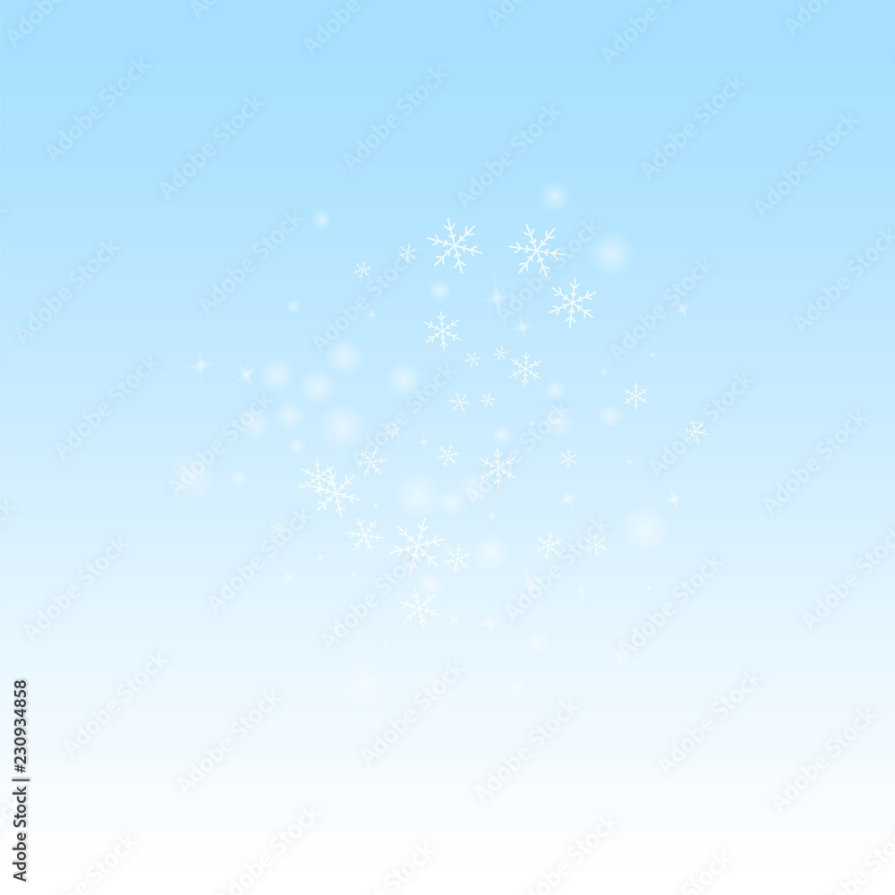 Fototapeta premium Sparse glowing snow Christmas background. Subtle f