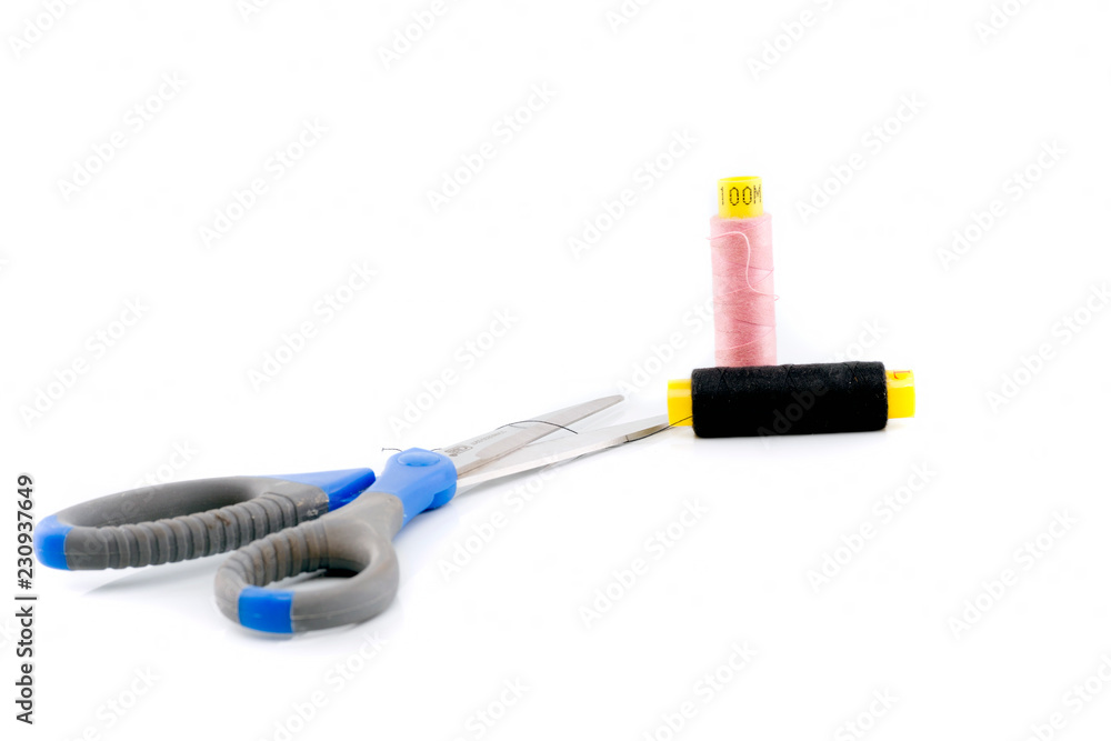 Scissors And Thread isolated on white background Scissors And Thread isolated on white background