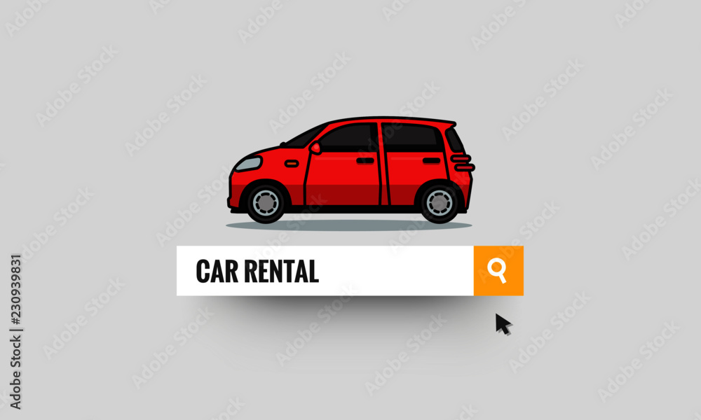 Car Rental Search in Web Browser Bar with Mouse Pointer