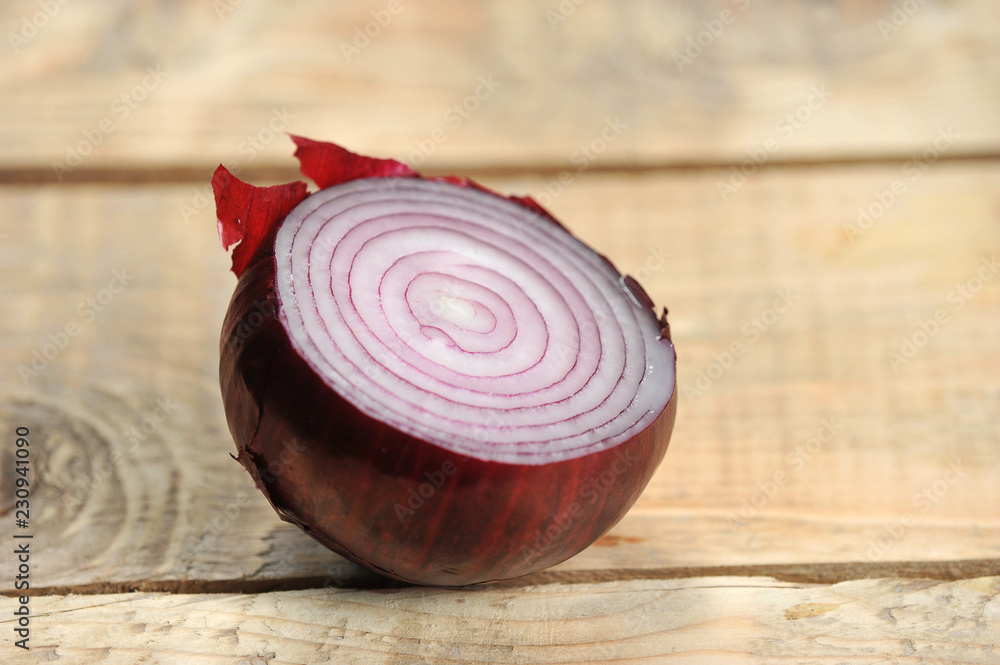 red onion bulb with cut