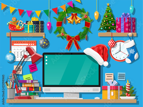 Christmas new year office desk workspace interior