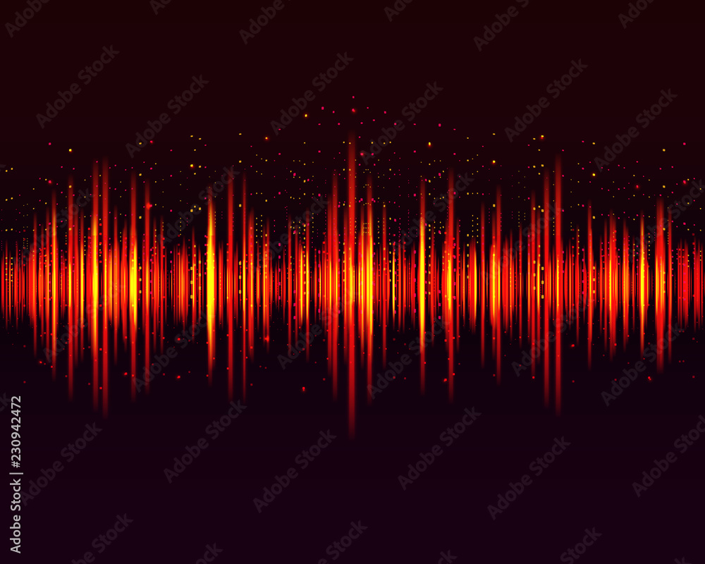 Vector digital music equalizer, audio waves design template audio signal  visualization on dark background. Red equalizer of music, showing sound  waves with music waves.. Vector illustration. Stock-vektor | Adobe Stock