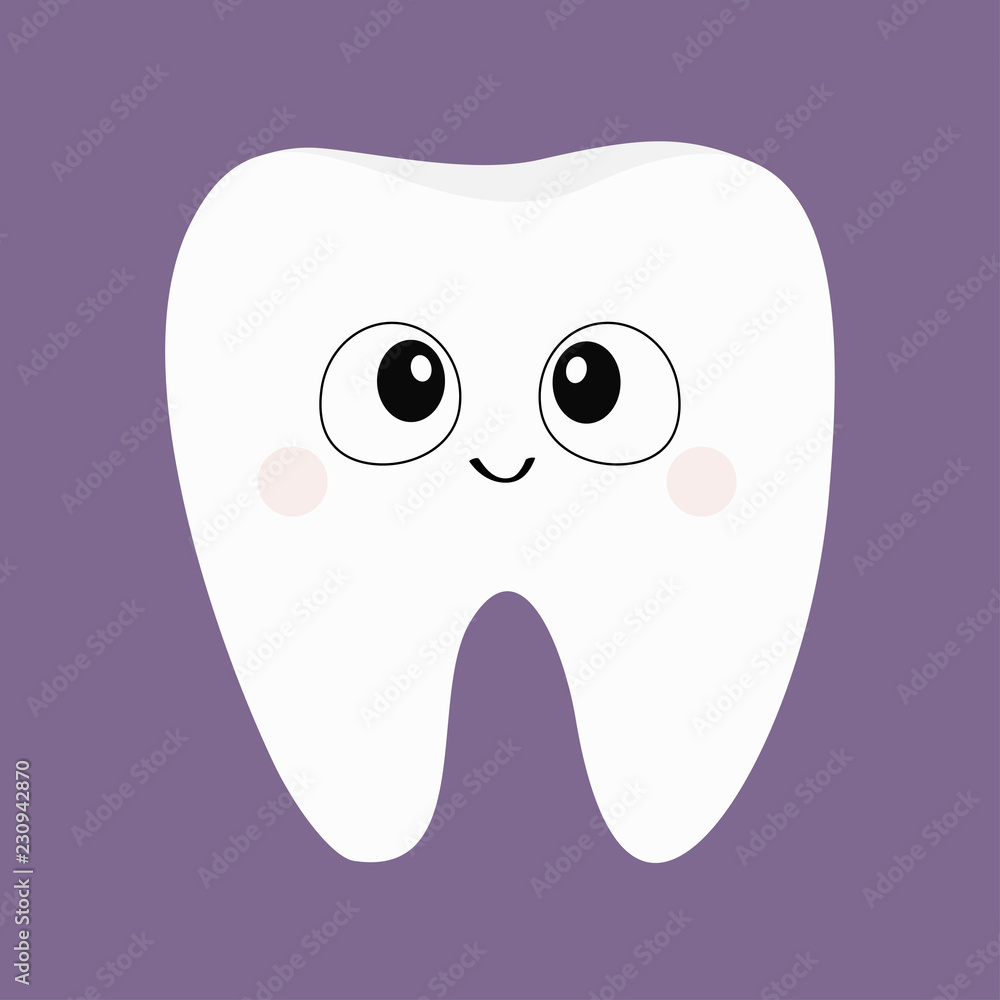 Tooth icon. Big eyes. Cute funny cartoon smiling character. Oral dental  hygiene. Children teeth care. Tooth health. Baby violet background. Flat  design Stock Vector | Adobe Stock