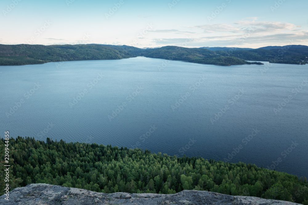 Obraz premium lake in mountains, sunset view