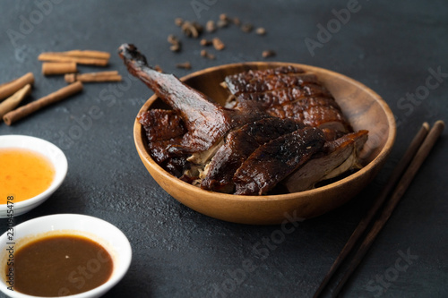 chinese roast goose with dark background