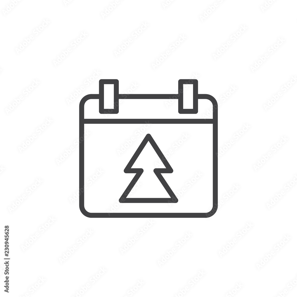 Christmas day page outline icon. linear style sign for mobile concept and web design. Xmas calendar with christmas tree simple line vector icon. Symbol logo illustration. Pixel perfect vector graphics Christmas day page outline icon. linear style sign for mobile concept and web design. Xmas calendar with christmas tree simple line vector icon. Symbol logo illustration. Pixel perfect vector graphics