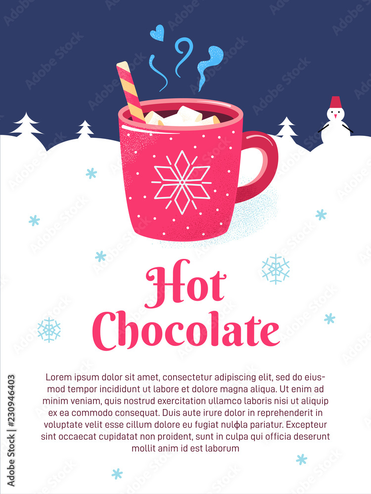 Winter season poster cup chocolate marshmallows snow Winter season poster cup chocolate marshmallows snow