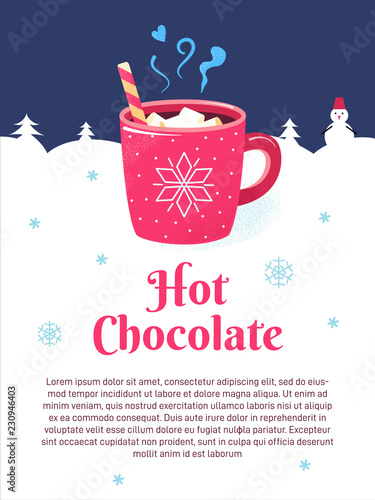 Winter season poster cup chocolate marshmallows snow