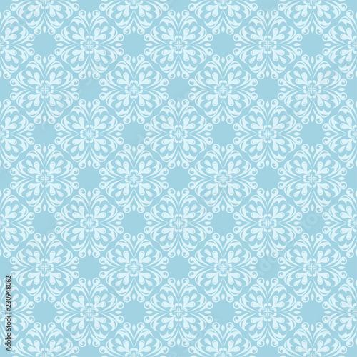 White floral seamless design on blue background