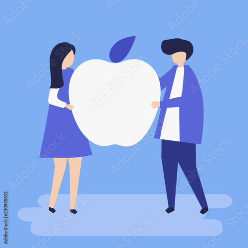 Character of a couple holding an apple illustration