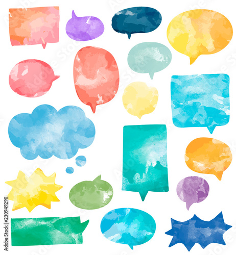 Set of colorful watercolor speech bubbles vector