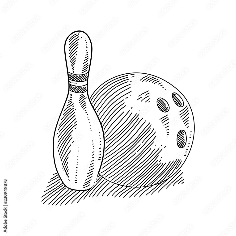 Bowling pin and ball Drawing Stock Vector | Adobe Stock