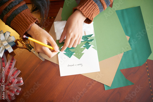 Fotografia, Obraz Process of making greeting card for Christmas celebration