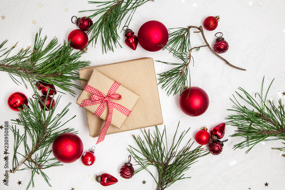 Christmas white wood background with christmas decoration Christmas white wood background with christmas decoration