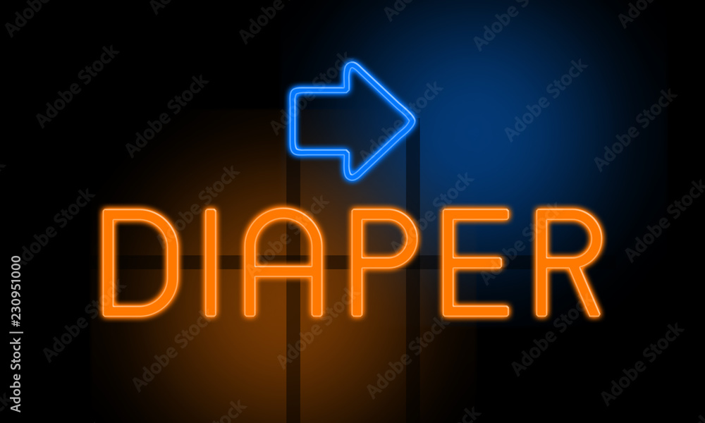 Diaper - orange glowing text with an arrow on dark background