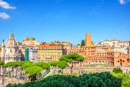 Trajan's Market, Tower of the Militia, Trajan's Column and Church of the Most Holy Name of Mary at the Trajan Forum, view from Vittoriano