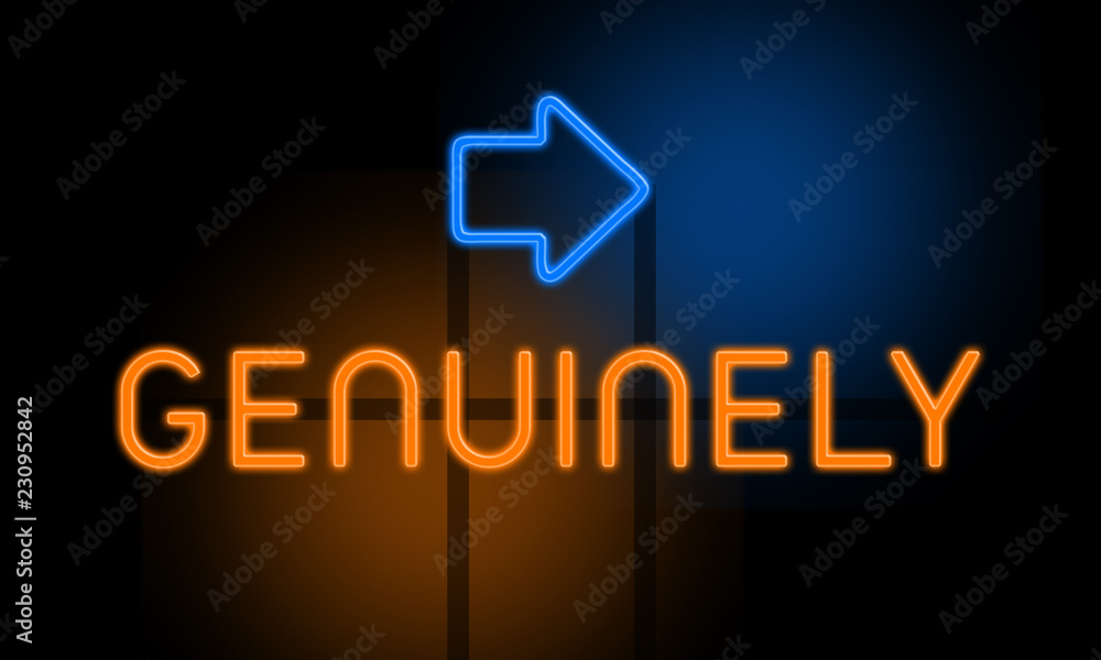 Genuinely - orange glowing text with an arrow on dark background