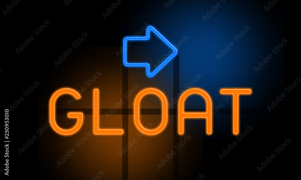 Φωτογραφία Gloat - orange glowing text with an arrow on dark background