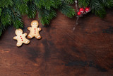 Christmas gingerbread cookies and fir tree