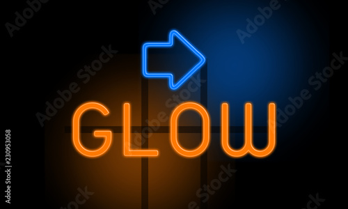 Glow - orange glowing text with an arrow on dark background