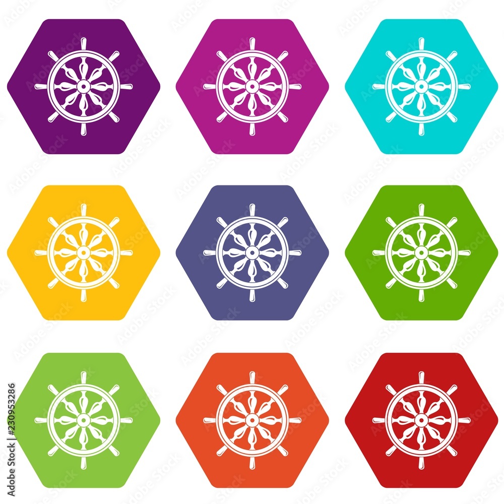 Steering wheel icons 9 set coloful isolated on white for web Steering wheel icons 9 set coloful isolated on white for web