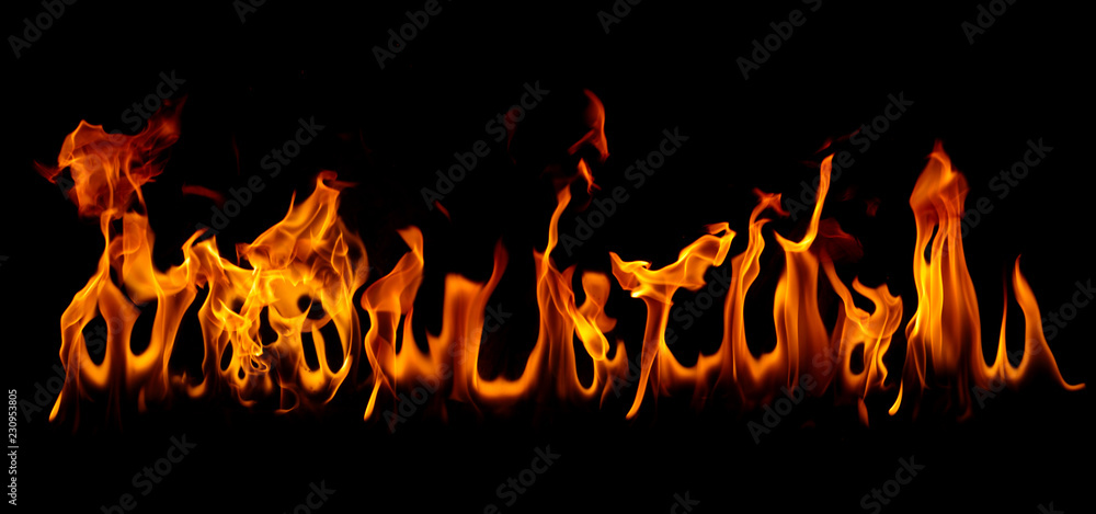 Fire flames on black background Fire flames on black background