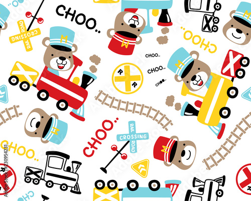 seamless pattern vector with locomotive theme set cartoon