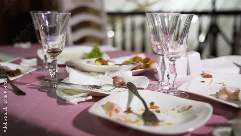 Leftover food after party, dirty food. Concept of the restaurant business. Leftover food after party, dirty food. Concept of the restaurant business.