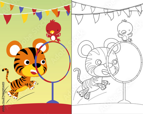 coloring book or page with animals funny circus player