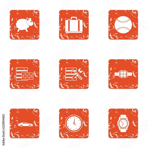 Fix time icons set. Grunge set of 9 fix time vector icons for web isolated on white background