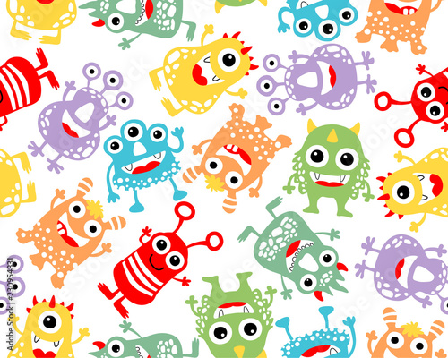 seamless pattern vector with colorful monster cartoon