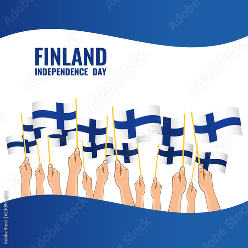Vector Illustration on the theme Independence Day of Finland. Hands with Finland flags
