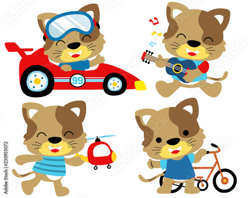 Vector illustration set of funny cat activity