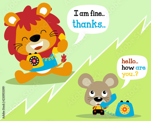 animals cartoon with telephone