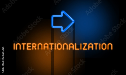 Canvastavla Internationalization - orange glowing text with an arrow on dark background