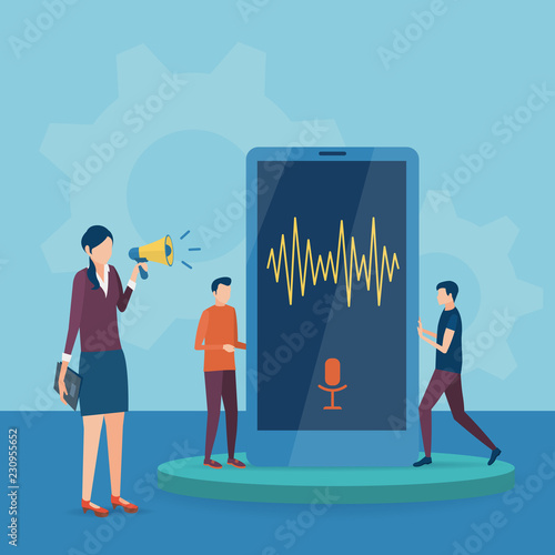 The concept of voice recognition technology. Vector illustration in flat style.
