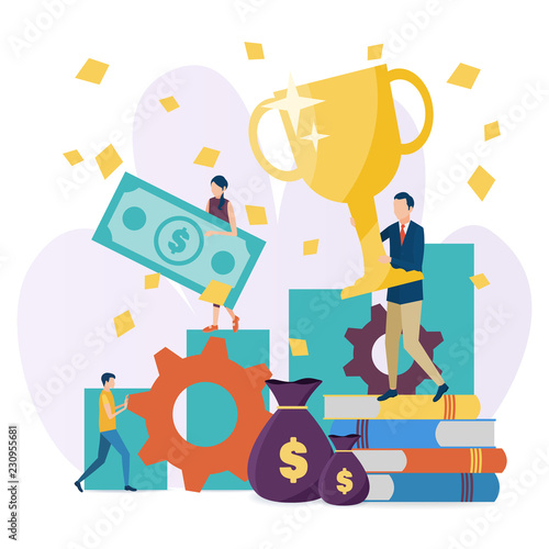 Сoncept of victory. Success in business, achieving the goal. Vector illustration in flat style.
